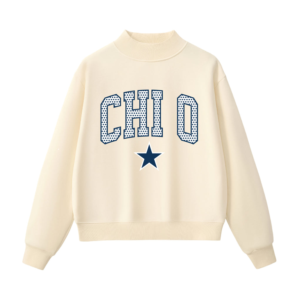 Chi Omega  Polka Dot Mock Neck