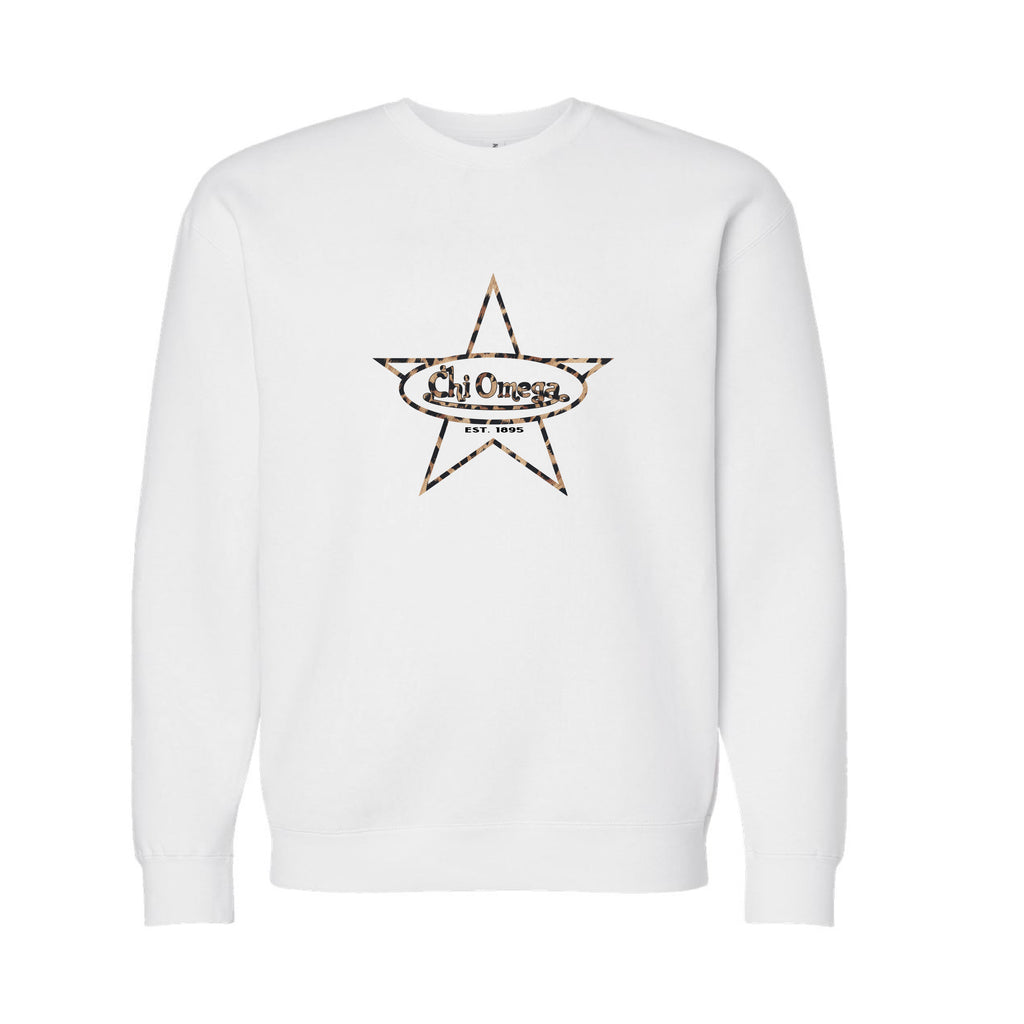 Chi Omega Cheetah Von Font Fleece Crew