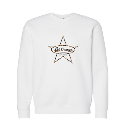 Chi Omega Cheetah Von Font Fleece Crew