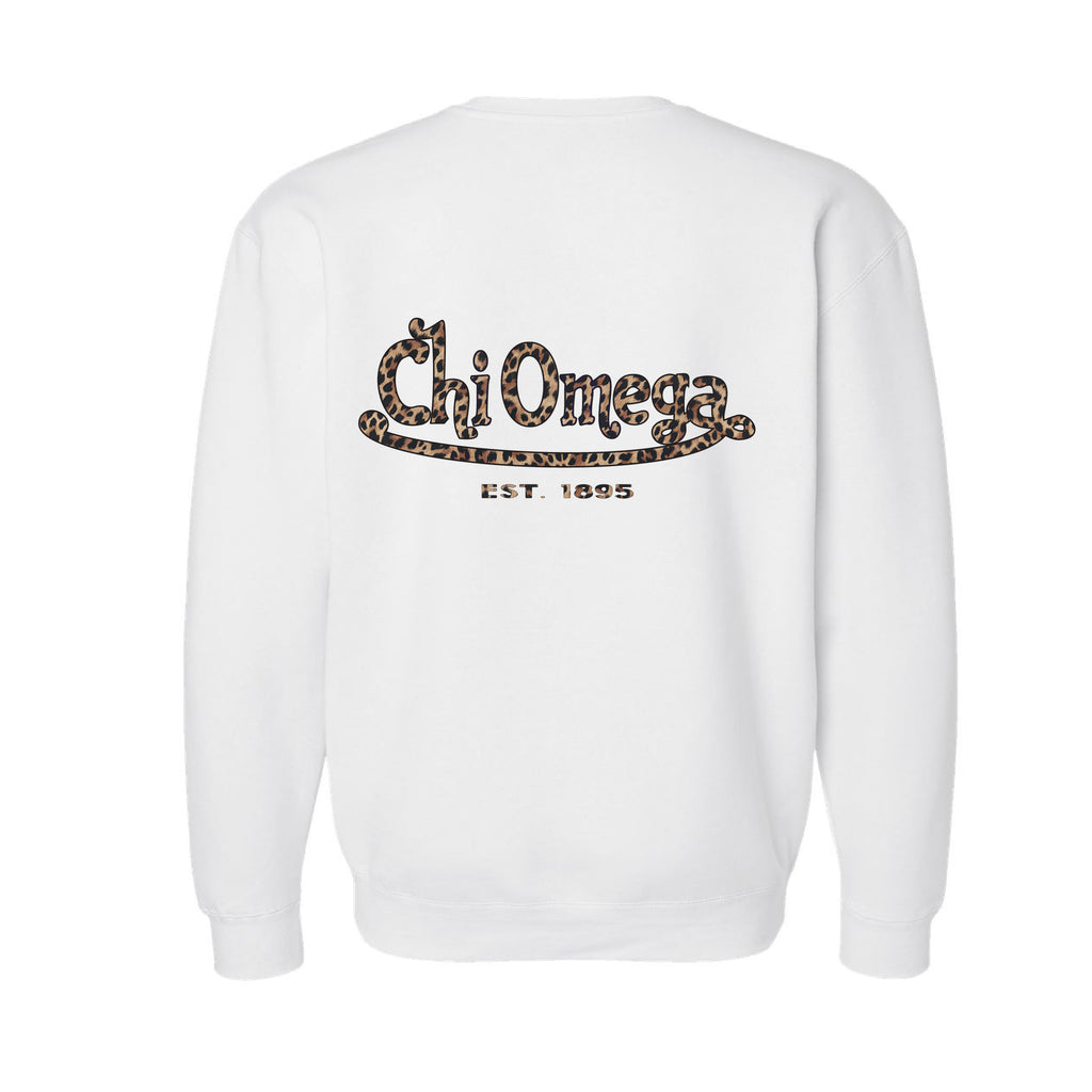 Chi Omega Cheetah Von Font Fleece Crew