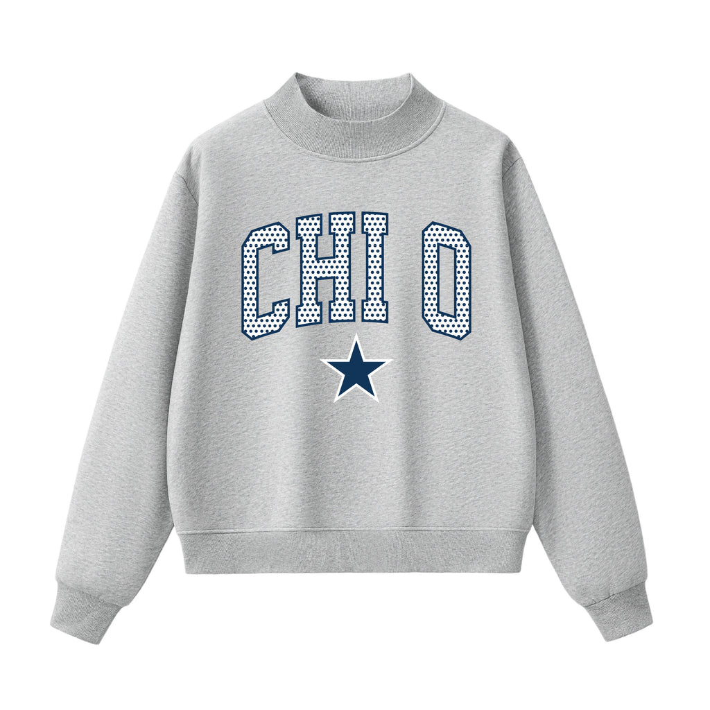 Chi Omega  Polka Dot Mock Neck