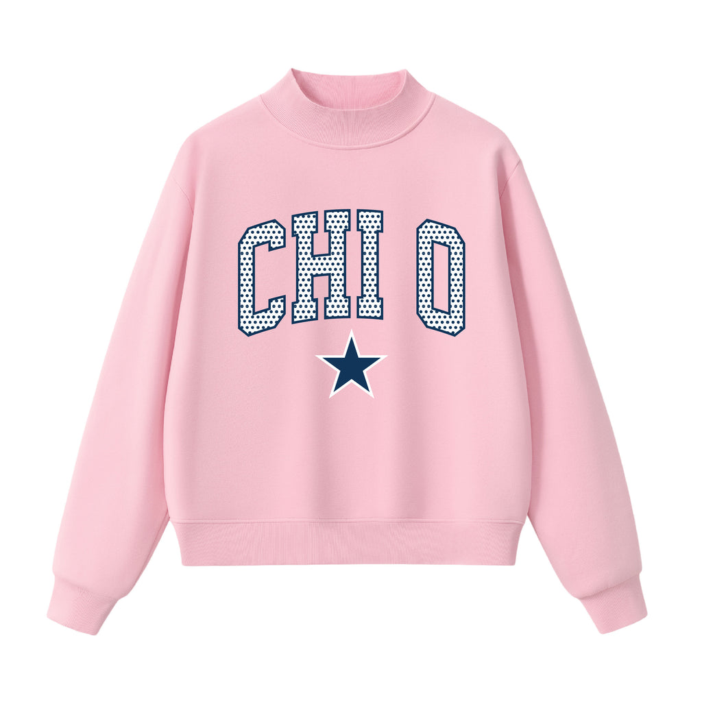 Chi Omega  Polka Dot Mock Neck